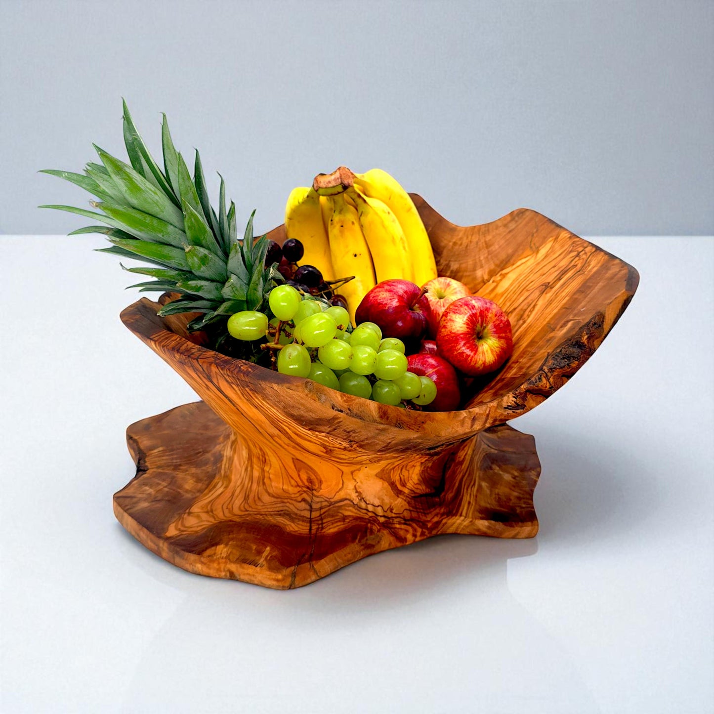 Rustic olive wood basket fruit , master piece, centrepiece