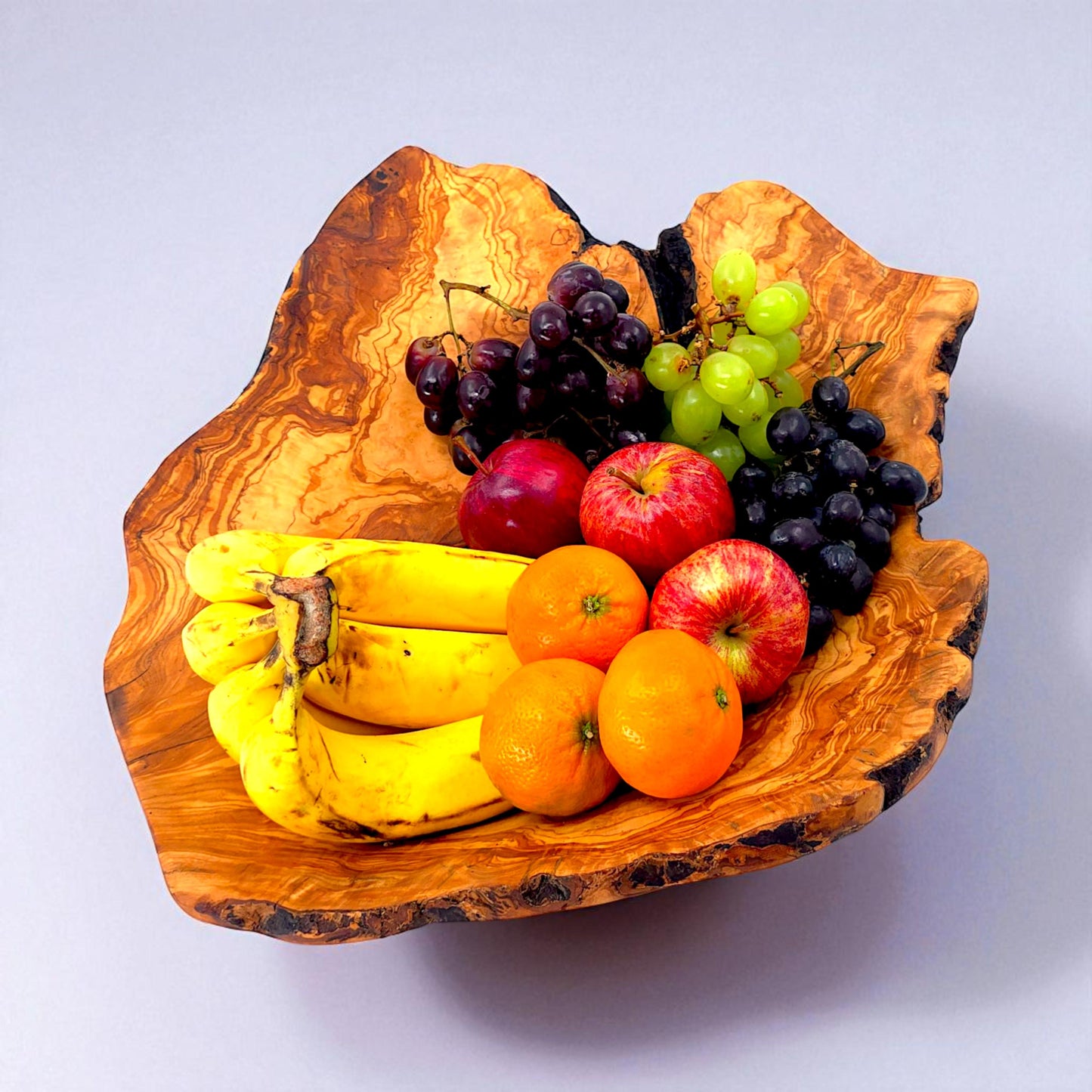Rustic olive wood basket fruit , master piece, centrepiece