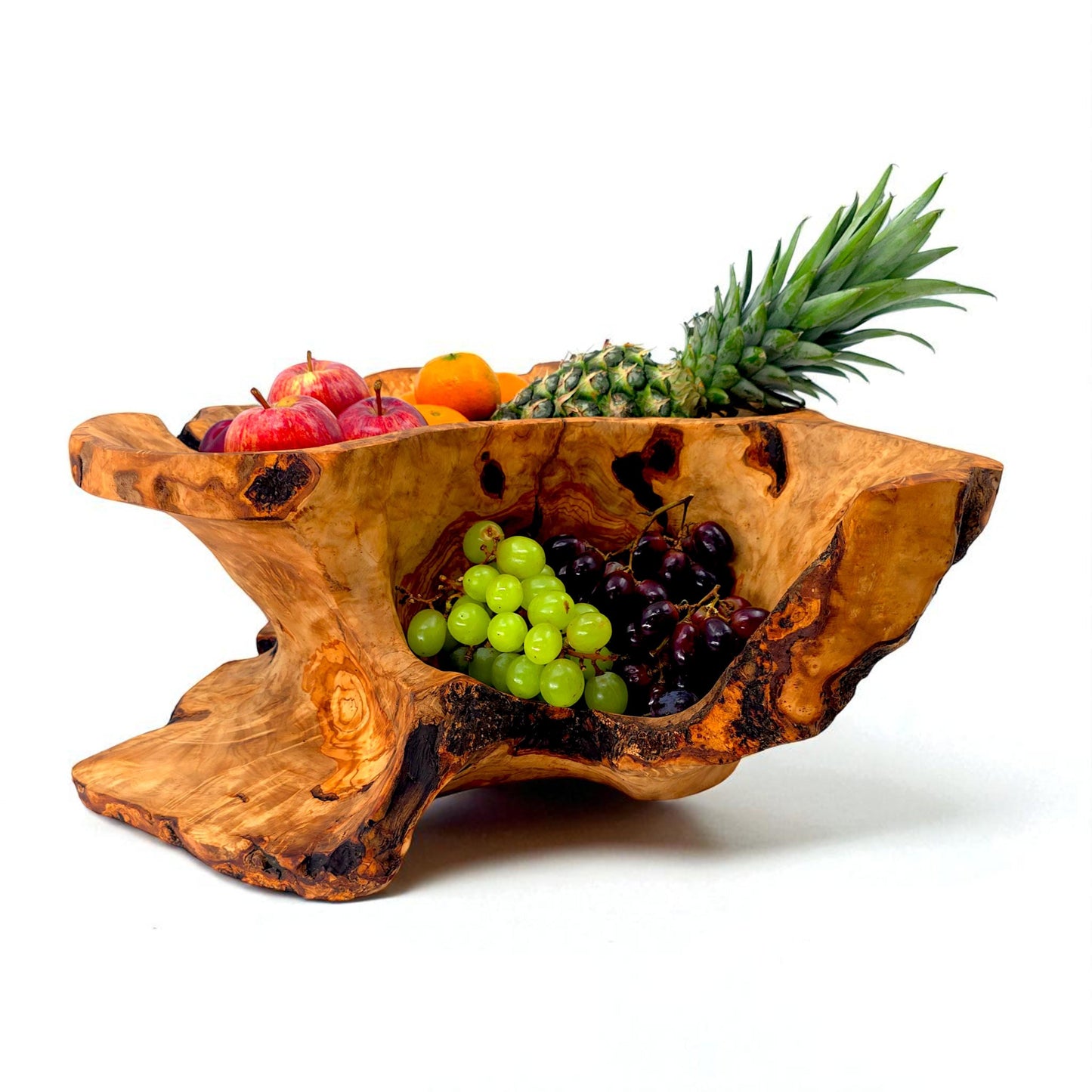 Rustic olive wood basket fruit , master piece, centrepiece