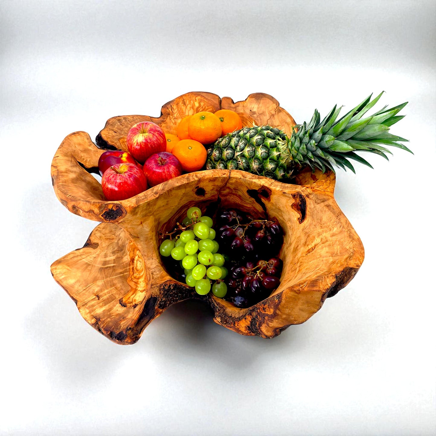 Rustic olive wood basket fruit , master piece, centrepiece