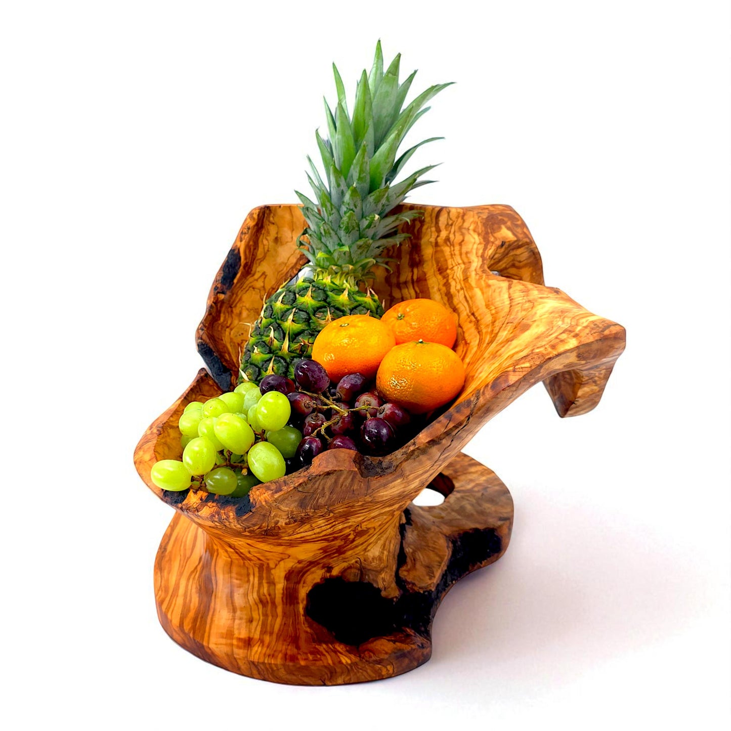 Rustic olive wood basket fruit , master piece, centrepiece
