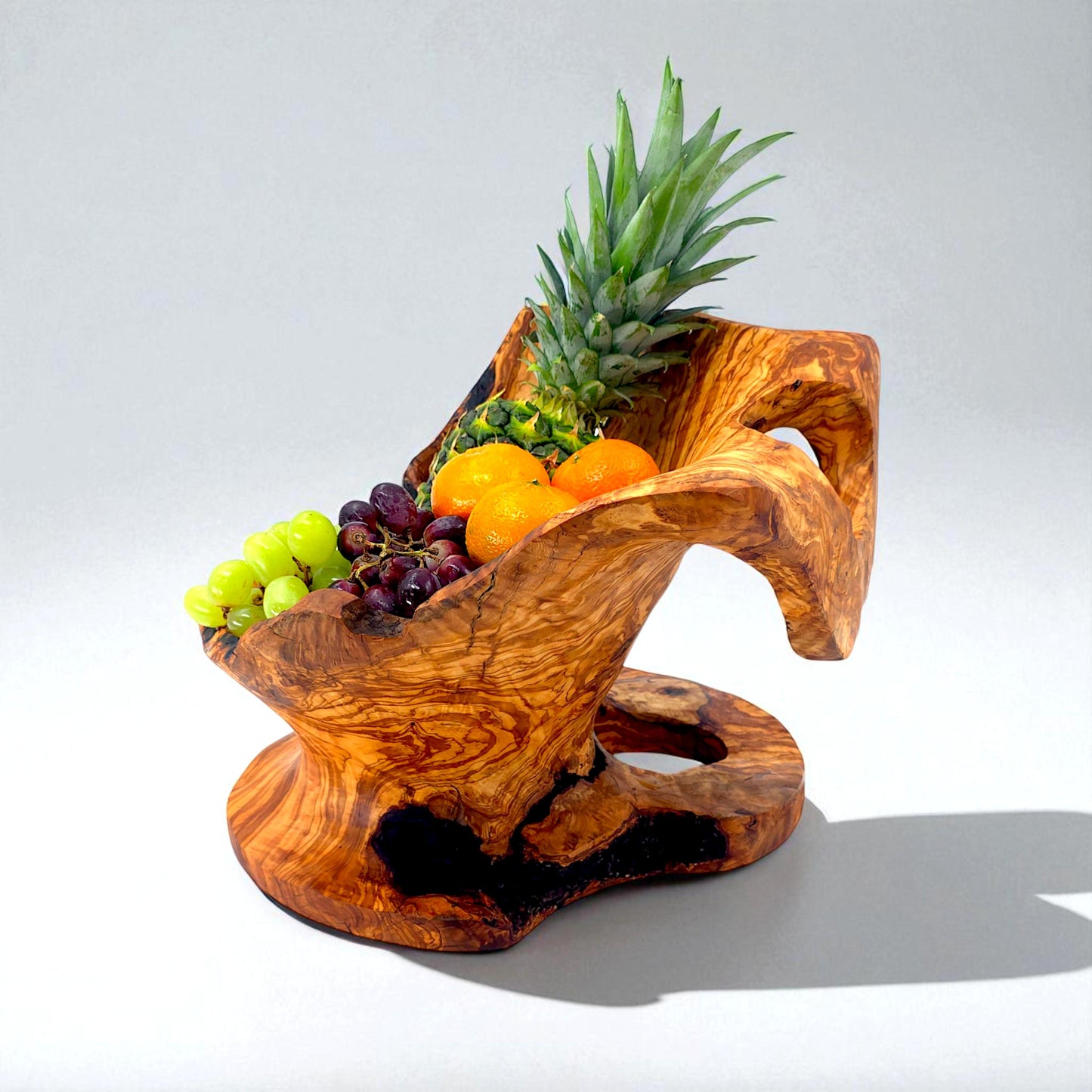 Rustic olive wood basket fruit , master piece, centrepiece