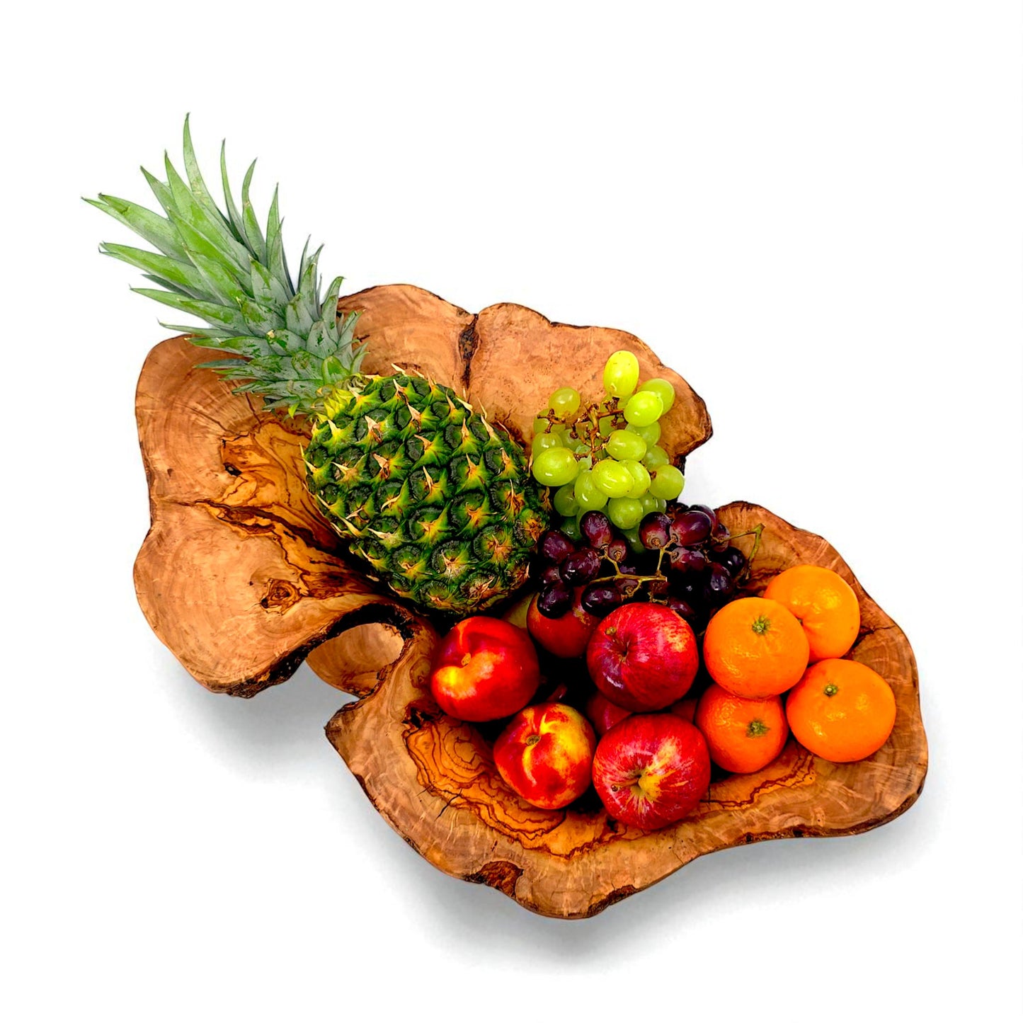 Rustic olive wood basket fruit , master piece, centrepiece