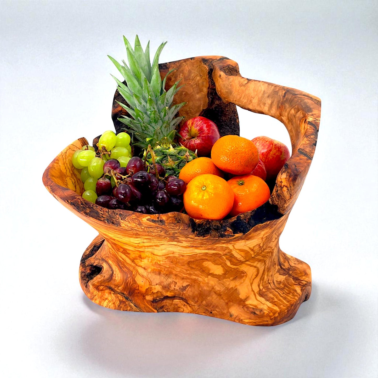 Rustic olive wood basket fruit , master piece, centrepiece
