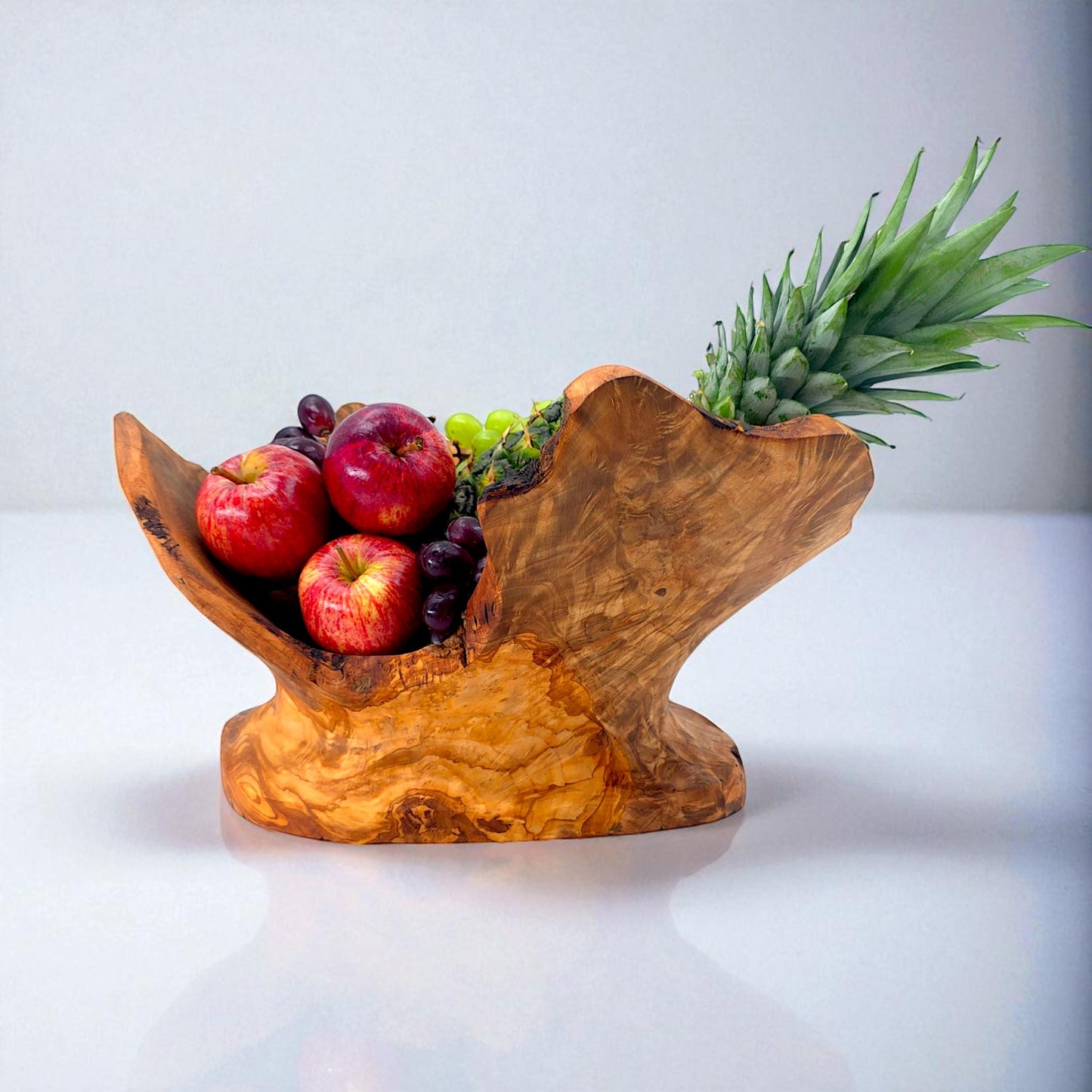 Rustic olive wood basket fruit , master piece, centrepiece