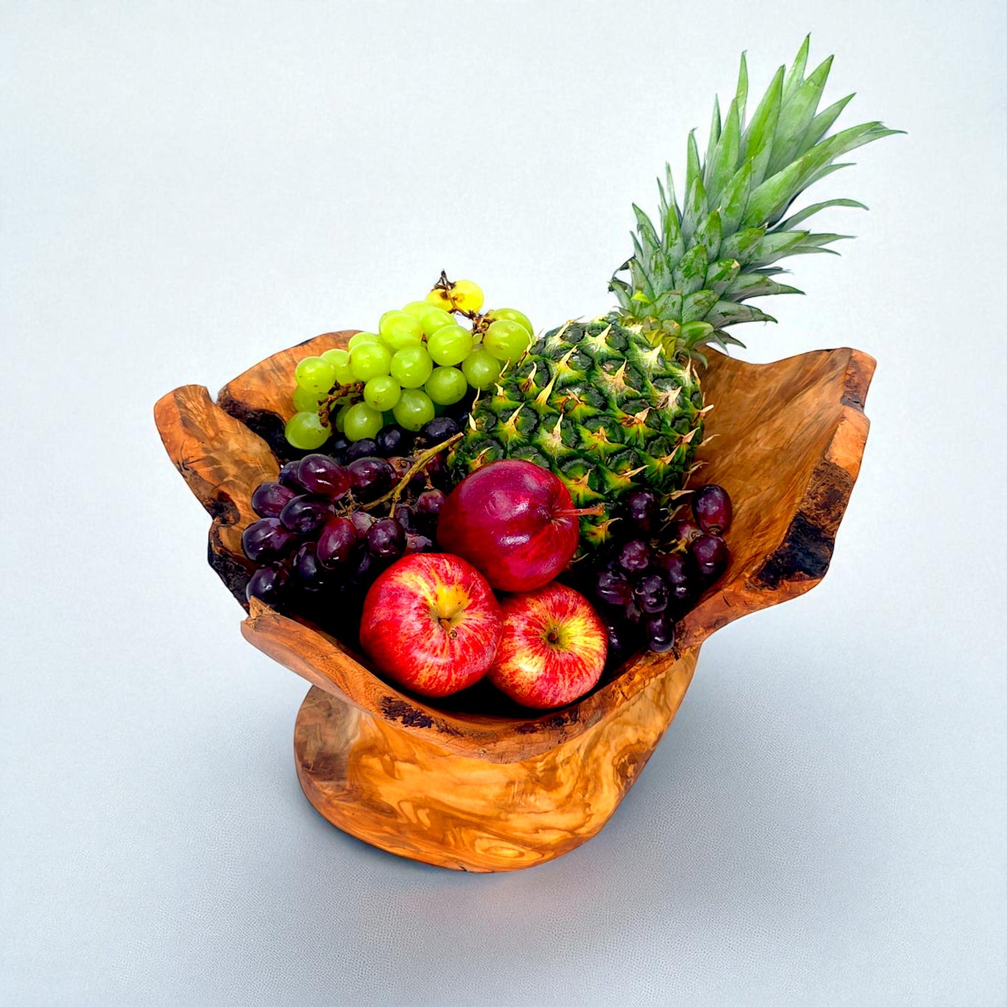 Rustic olive wood basket fruit , master piece, centrepiece