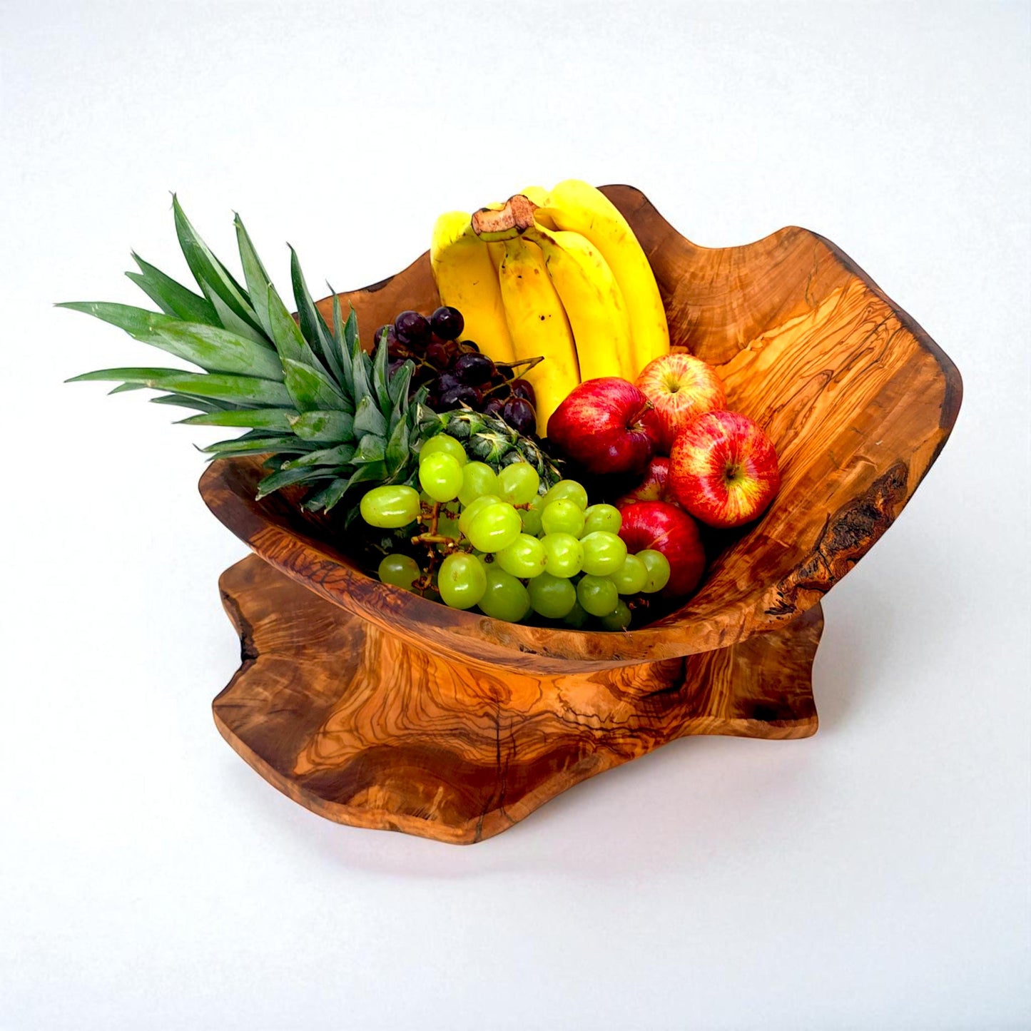 Rustic olive wood basket fruit , master piece, centrepiece