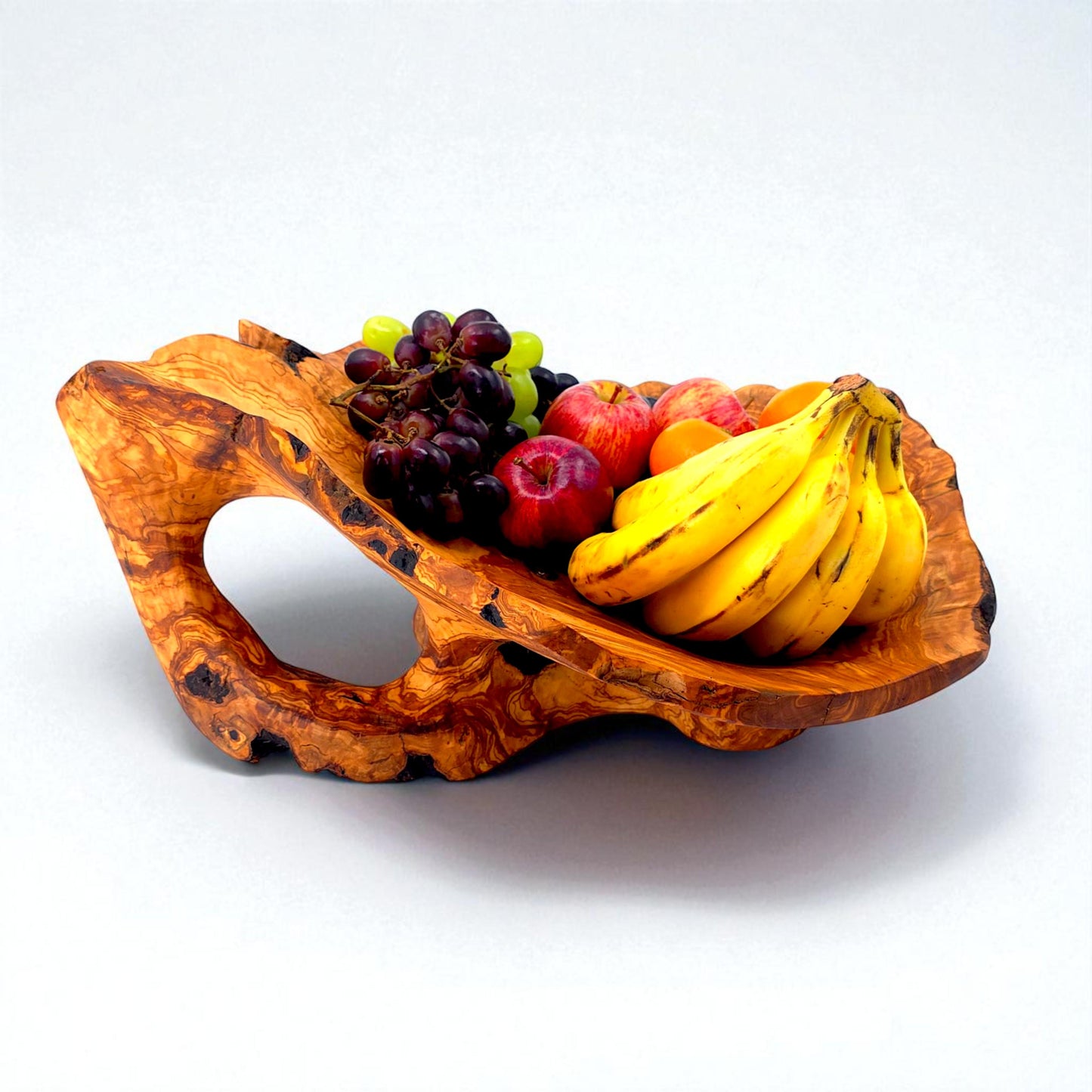 Rustic olive wood basket fruit , master piece, centrepiece