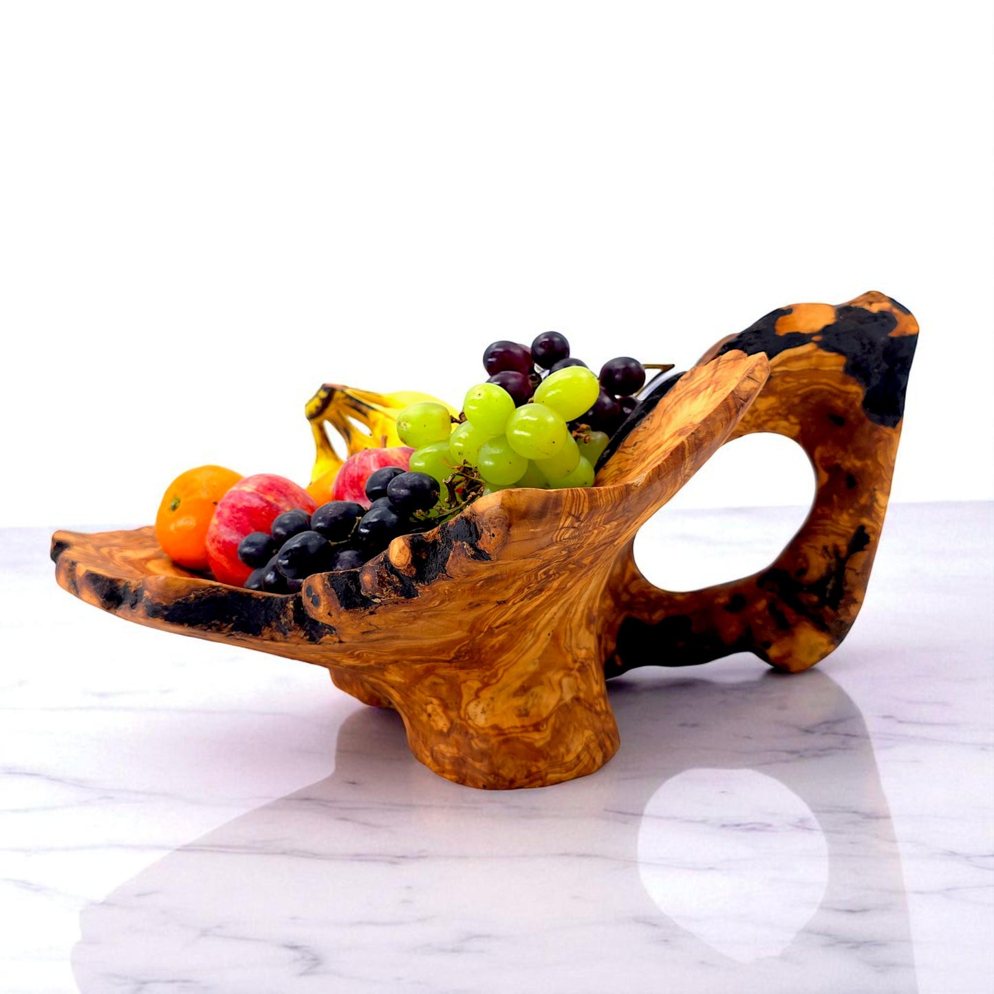 Rustic olive wood basket fruit , master piece, centrepiece