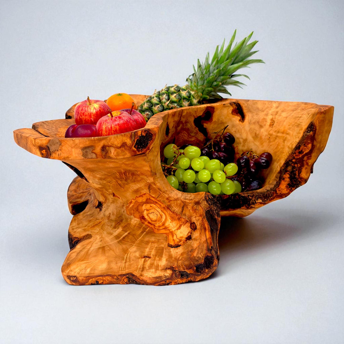 Rustic olive wood basket fruit , master piece, centrepiece