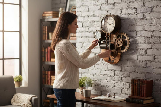 Industrial Steampunk Wall Clock | Live-Edge Olive Wood & Metallic Gear Decor