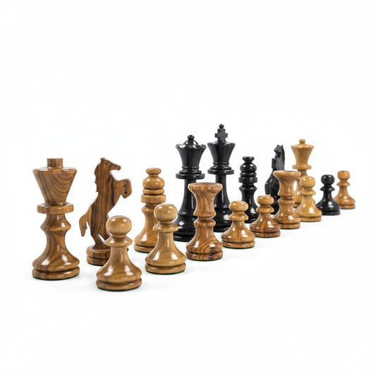 Handcrafted Olive Wood Chess Pieces Set of 32 - Wooden Chessmen