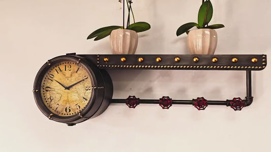 Beautiful shelf with clock and hooks