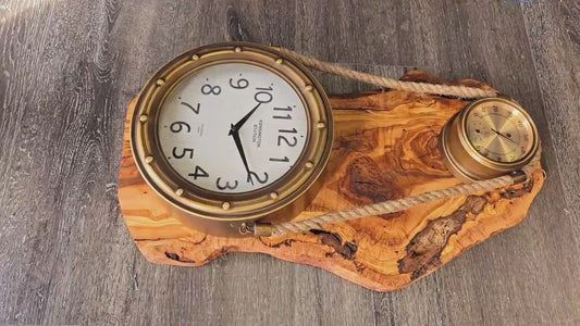 Beautiful brass finish rope clock with Olive Wood base