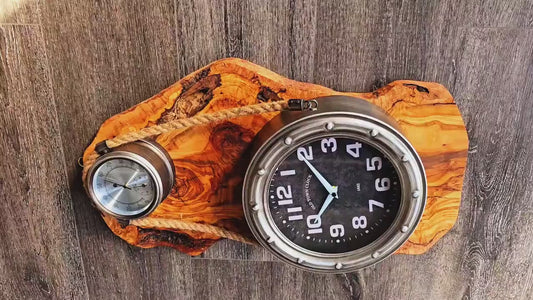 Beautiful stainless finish rope clock with Olive Wood base