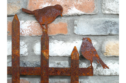 Rusty Fence With Birds Stake