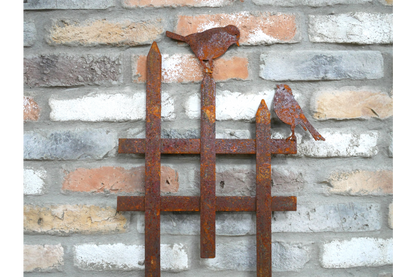 Rusty Fence With Birds Stake