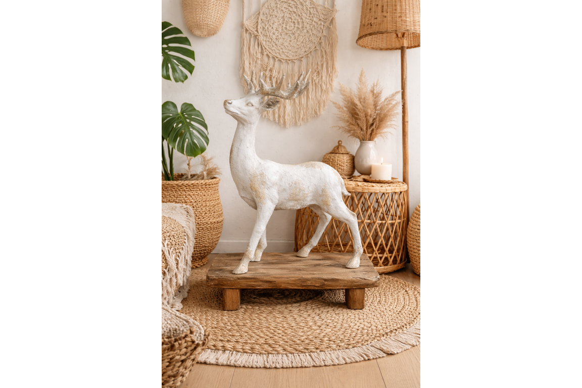 Majestic Large Stag Deer Statue - White & Gold MGO Garden Ornament