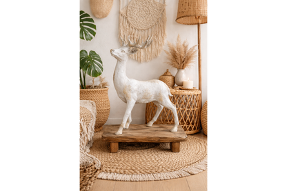 Majestic Large Stag Deer Statue - White & Gold MGO Garden Ornament