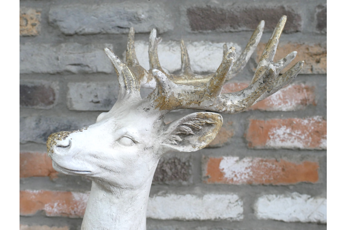 Majestic Large Stag Deer Statue - White & Gold MGO Garden Ornament