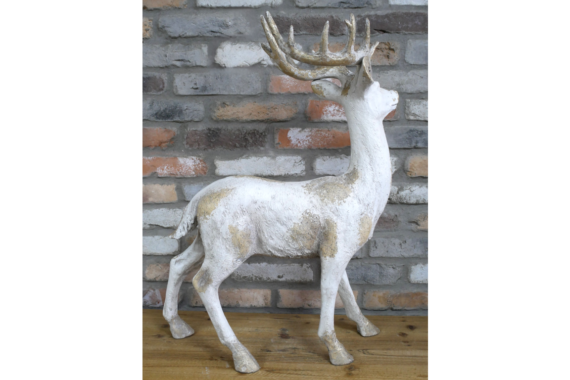 Majestic Large Stag Deer Statue - White & Gold MGO Garden Ornament