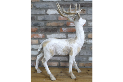Majestic Large Stag Deer Statue - White & Gold MGO Garden Ornament