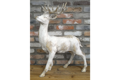 Majestic Large Stag Deer Statue - White & Gold MGO Garden Ornament
