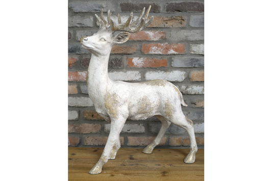 Majestic Large Stag Deer Statue - White & Gold MGO Garden Ornament