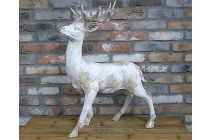Majestic Large Stag Deer Statue - White & Gold MGO Garden Ornament