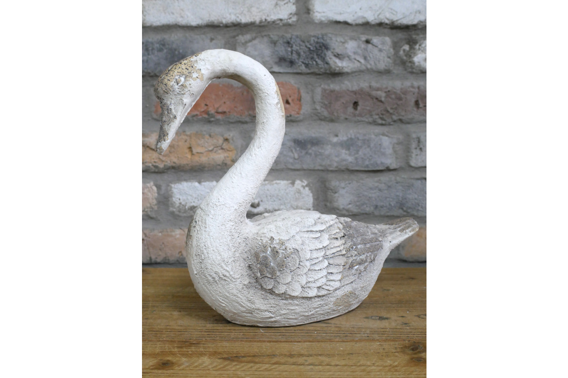 Elegant MGO Swan Garden Statue - Rustic White Shabby Chic Bird Ornament