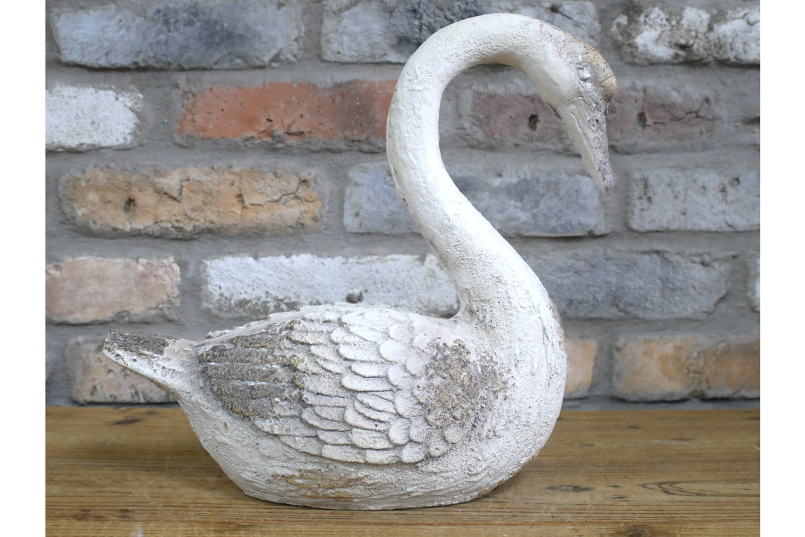 Elegant MGO Swan Garden Statue - Rustic White Shabby Chic Bird Ornament