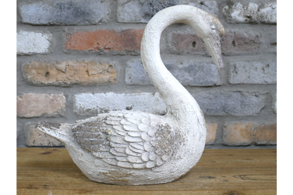 Elegant MGO Swan Garden Statue - Rustic White Shabby Chic Bird Ornament