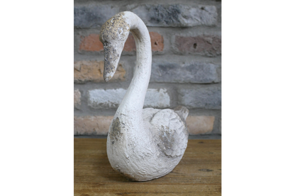Elegant MGO Swan Garden Statue - Rustic White Shabby Chic Bird Ornament