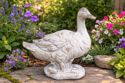 Rustic MGO Duck Garden Statue - White Shabby Chic Goose Bird Ornament