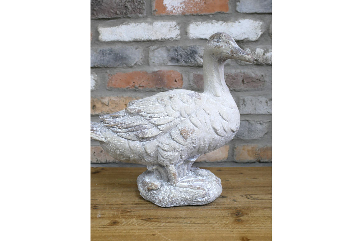 Rustic MGO Duck Garden Statue - White Shabby Chic Goose Bird Ornament