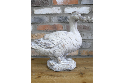 Rustic MGO Duck Garden Statue - White Shabby Chic Goose Bird Ornament