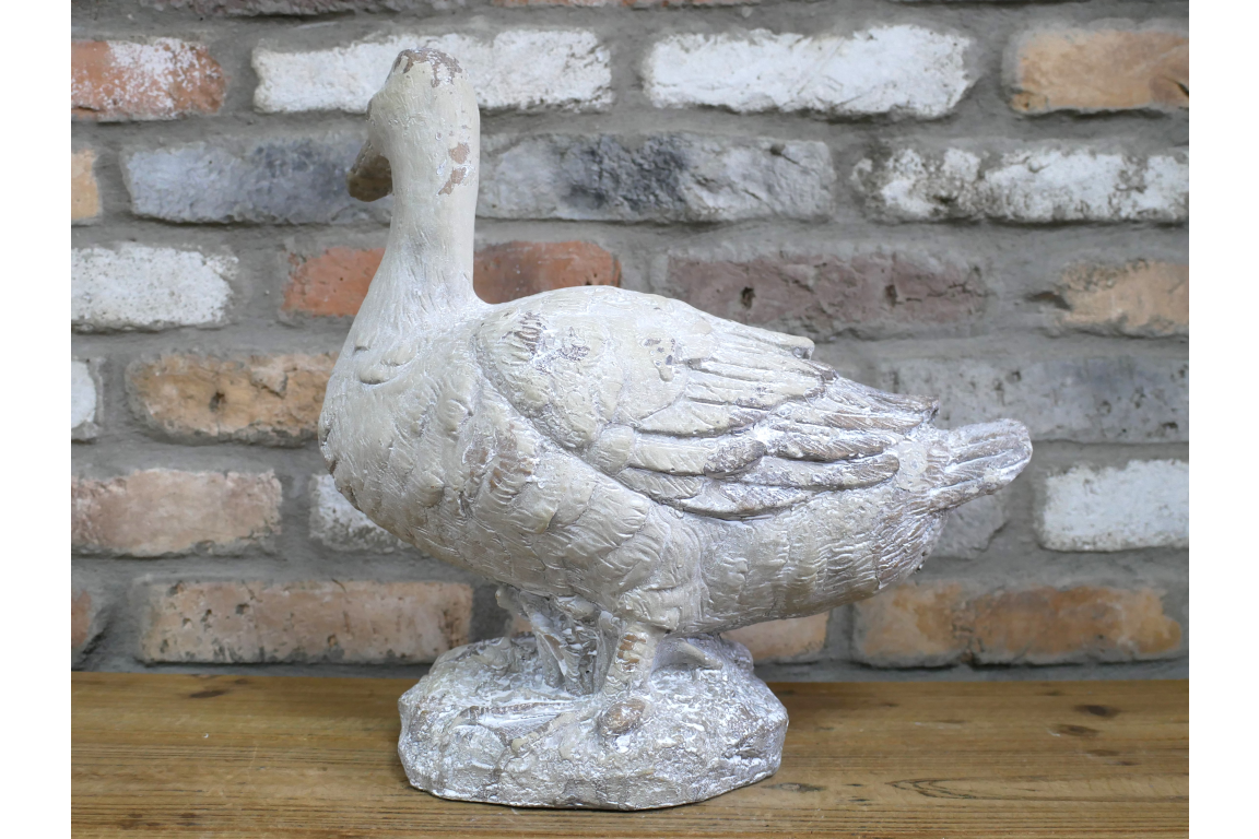 Rustic MGO Duck Garden Statue - White Shabby Chic Goose Bird Ornament