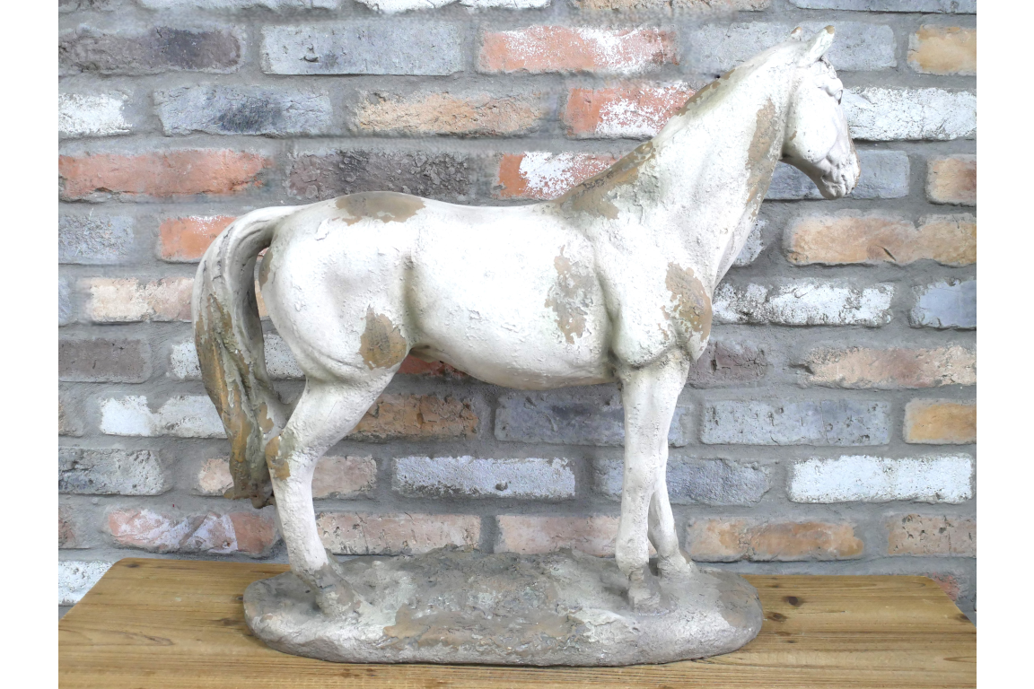 Rustic MGO Horse Garden Statue - Antique White Shabby Chic Lawn Ornament