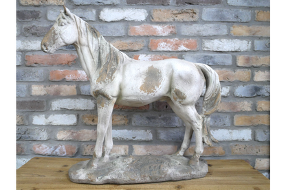 Rustic MGO Horse Garden Statue - Antique White Shabby Chic Lawn Ornament