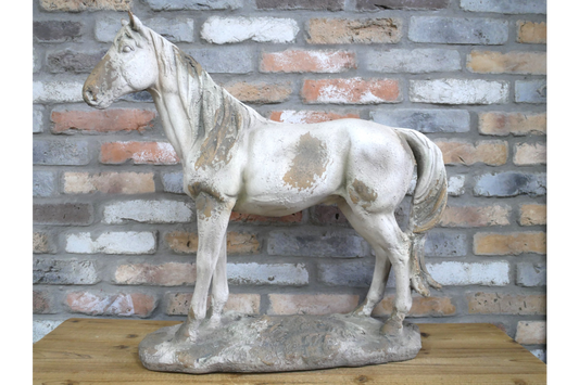 Rustic MGO Horse Garden Statue - Antique White Shabby Chic Lawn Ornament