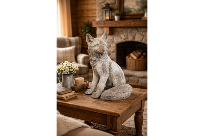 Rustic MGO Sitting Fox Statue - Antique White Shabby Chic Lawn Ornament
