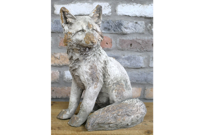 Rustic MGO Sitting Fox Statue - Antique White Shabby Chic Lawn Ornament