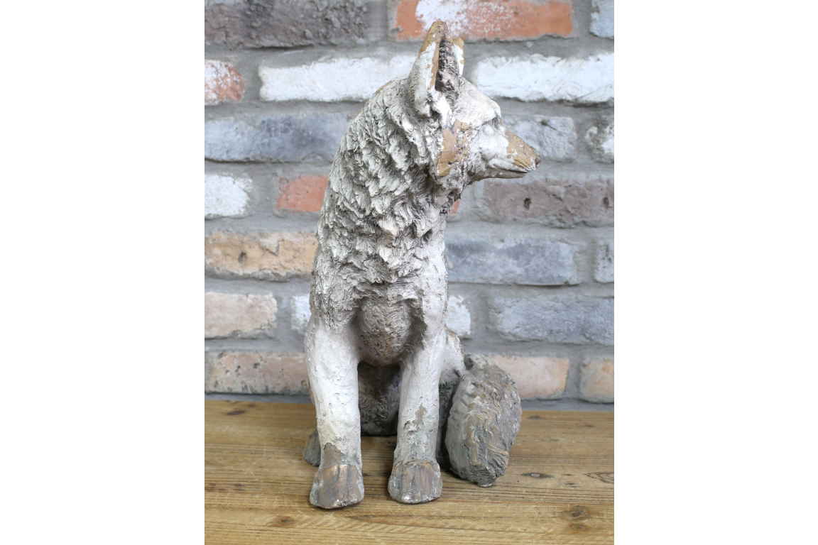Rustic MGO Sitting Fox Statue - Antique White Shabby Chic Lawn Ornament