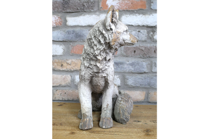 Rustic MGO Sitting Fox Statue - Antique White Shabby Chic Lawn Ornament