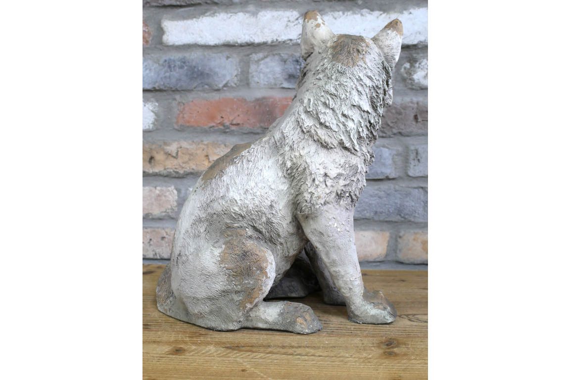 Rustic MGO Sitting Fox Statue - Antique White Shabby Chic Lawn Ornament