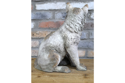 Rustic MGO Sitting Fox Statue - Antique White Shabby Chic Lawn Ornament