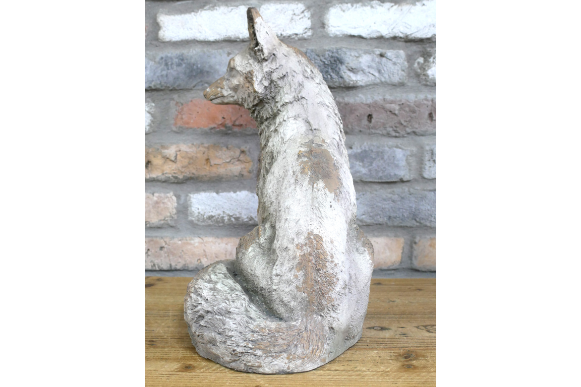 Rustic MGO Sitting Fox Statue - Antique White Shabby Chic Lawn Ornament