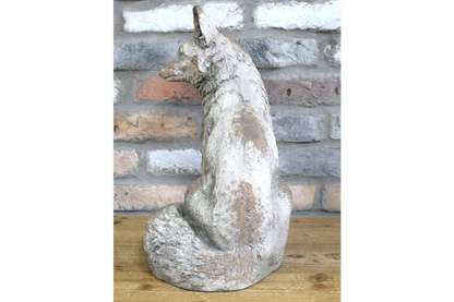 Rustic MGO Sitting Fox Statue - Antique White Shabby Chic Lawn Ornament