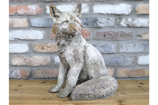 Rustic MGO Sitting Fox Statue - Antique White Shabby Chic Lawn Ornament