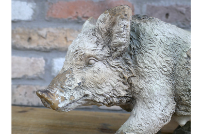 Rustic MGO Wild Boar Statue - Antique White Shabby Chic Pig Ornament